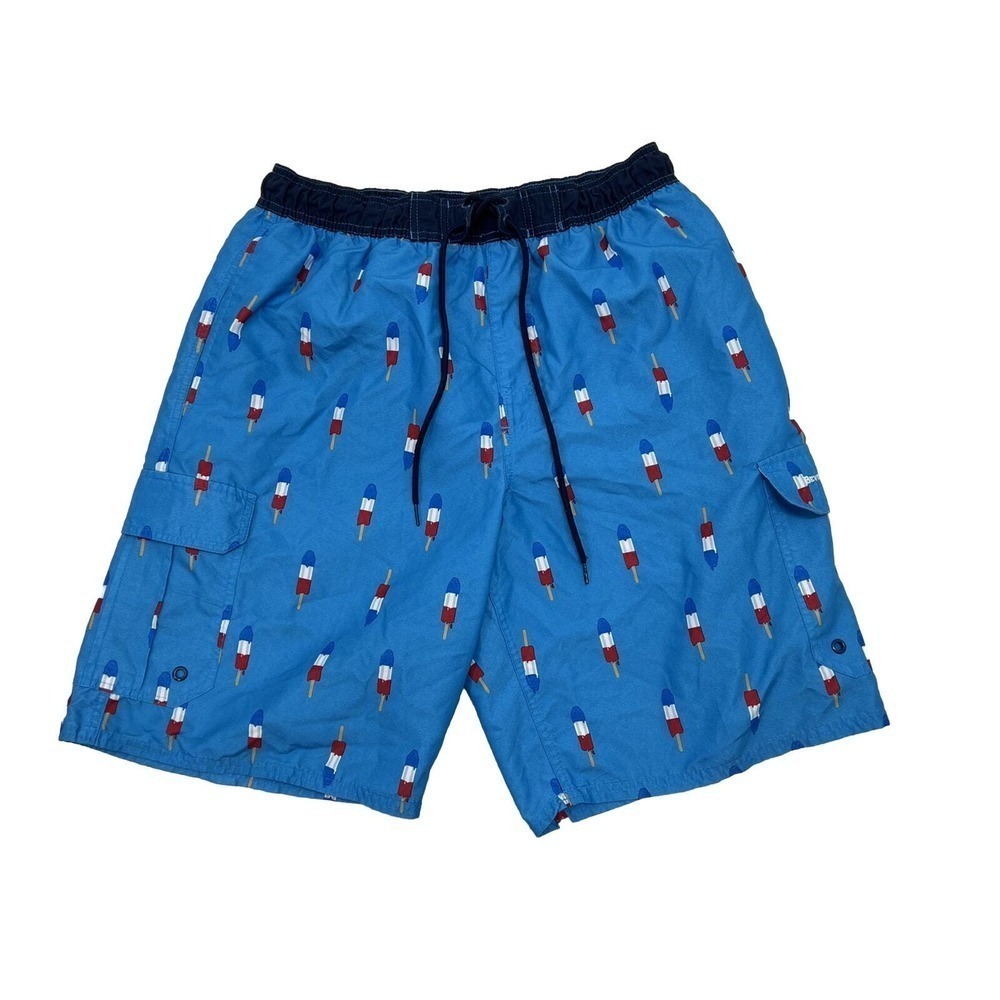 Beverly Hills Polo Club Swim Trunks Large Blue Board Shorts Cargo Lined 10”